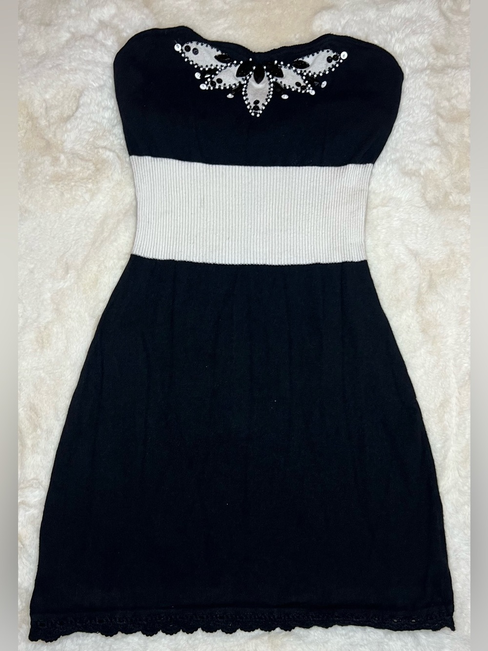 VINTAGE 00s Guess Strapless Y2K Knit Mini Dress - Embellished Archive Piece